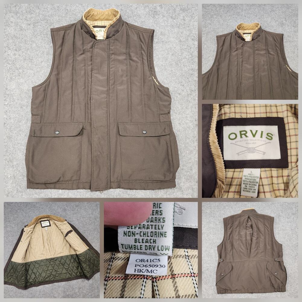 Orvis‎ Mens L Large Insulated Quilted Flannel Lined Vest Fishing Jacket